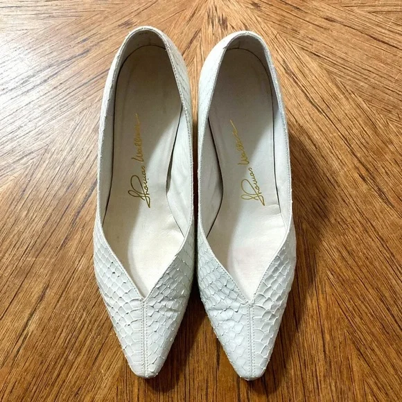 Thomas Wallace Vintage Cream Snakeskin Kitten Heel Pumps - Size 7 1/2 - Picture 6 of 15